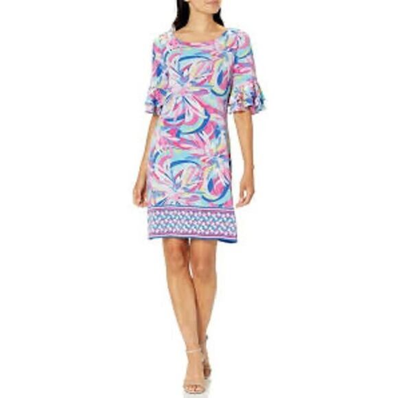 Pappagallo Victoria Preppy Abstract Print 3/4 Sleeve Shift Dress size small - Picture 1 of 12